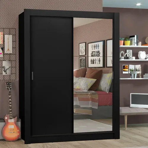Guarda-roupa Solteiro Madesa Denver 2 Portas C Espelho P Cor Preto