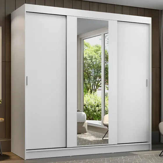 Guarda-roupa Casal Madesa Reno 3 Portas Correr Com Espelho B Cor Branco