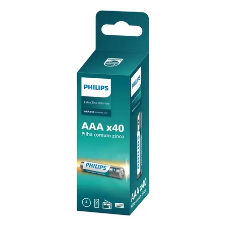 Pilha Zinco Aaa Philips Bateria Carvão Palito Tubo Kit 40 Un