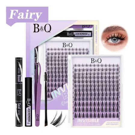 Kit Extensão De Cílios B&qaugen Fairy De Mink Sintético Curvatura D Para Iniciantes 1.8 Cm 0.03 Mm
