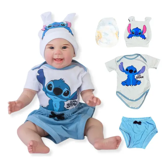 Bebê Reborn Menino Boneco Realista De Silicone Stitch