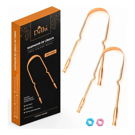 Kit 2 Limpador Raspador de Língua de 100% Cobre Delhi Ayurveda Higiene Bucal