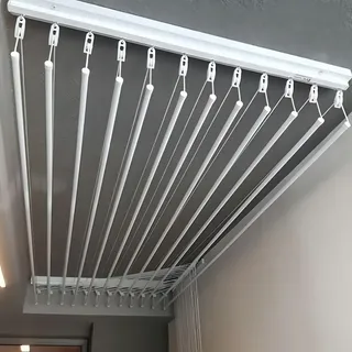 Varal de Teto 120cm 12 Varetas em Alumínio com Elevação Branco