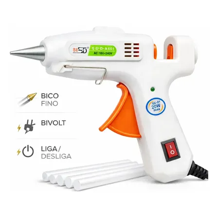 Pistola de Cola Quente 20W Bico Fino Bivolt com 5 Bastões 7mm Niadri Imports