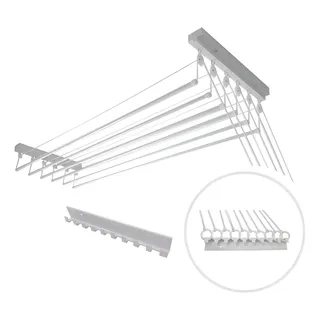 Varal De Teto 150cm X 12 Varetas Individuais Em Alumínio Cor Branco