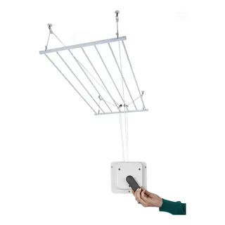 Varal De Teto Tradicional 150cm X 08 Varetas Com Manivela Cor Branco