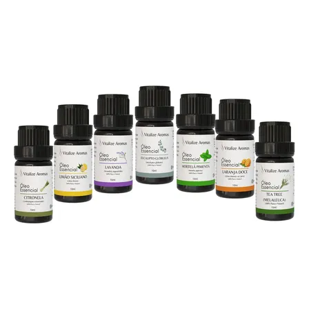 Kit 7 Óleos Essenciais Vitalize Aromas 100% Puros P/ Aromaterapia
