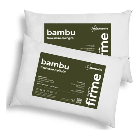 Kit 2 Travesseiros Hotel Bambu Hipoalergênico Antiácaro Antibacteriano Lavável Com Zíper Fibra De Poliéster 50x70 O Travesseiro
