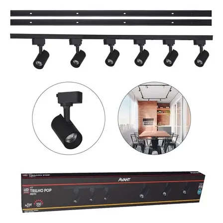 Kit Trilho Eletrificado 30w 3000k 2m Preto Com 6 Spots Led Branco Quente 251931405-2 - Avant