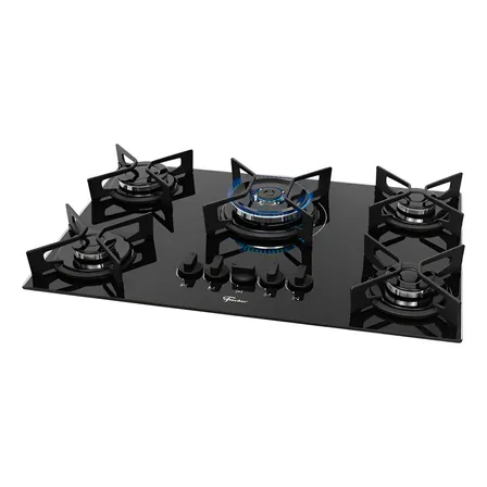 Cooktop A Gás Fischer 5 Bocas Fit Line Tripla Chama Trempe Iron Preto