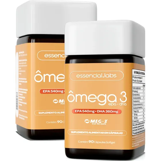 02 POTES do ÔMEGA 3 EPA DHA 1000mg com Selo MEG-3® - 180 Cápsulas Softgel - 100% Puro com Tecnologia Avançada e Alta Absorção