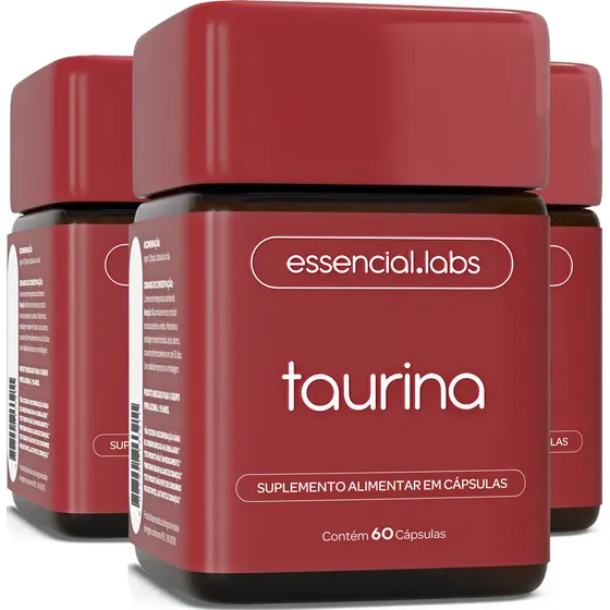 03 Potes Da Taurina Com 1000mg Por Dose - Fórmula Avançada Com Matéria-prima Importada - 60 Cápsulas Sem Sabor