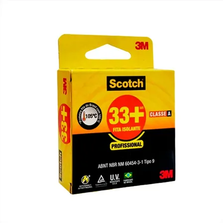 Fita Isolante Profissional 3m Scotch 33+ 19mm X 5 Metros Cor Preto Liso