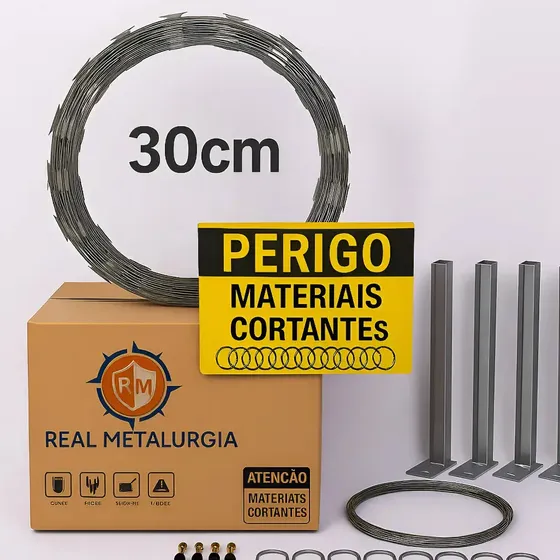 kit de 10 metros de Concertina simples de 30cm com kit cmpleto de instalação - Segurança reforçada para cercamentos e proteção perimetral