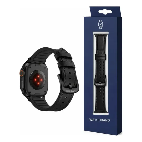 Pulseira Couro Interior Silicone Para Apple Watch series SE 9 10 11 Ultra 1 2 3 44 45 46 49mm Cor All black