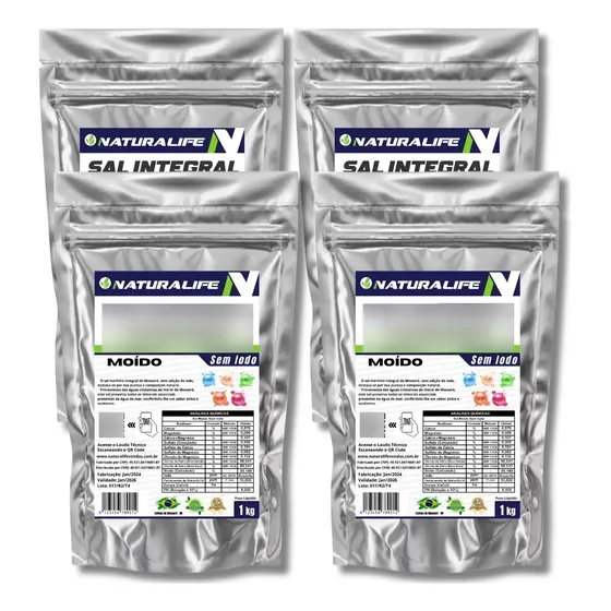 Sal Sal Integral Sem Iodo Cimsal Salino Em Saco Standup Pouch Sem Glúten 1 Kg Pacote X 4