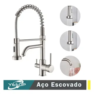 Torneira de bancada com saída de filtro para cozinha gourmet quente e frio misturador monocomando aço inoxidável cozinha bancada pia gourmet luxo aço escovado Yesop