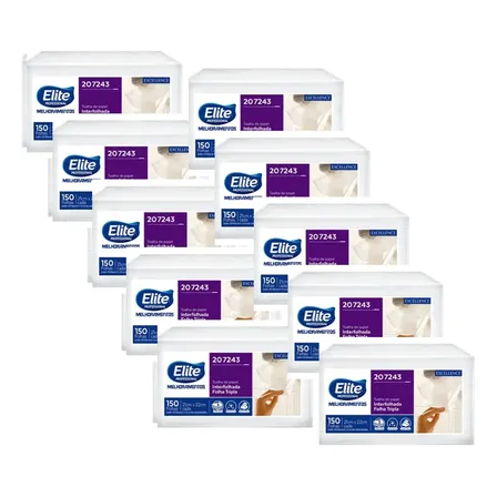 Kit 10 Papel Toalha Elite Interfolhado Tripla C/1500 -207243