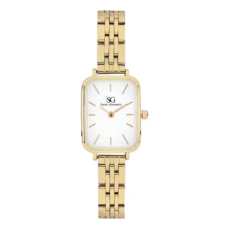 Relógio Quadrado Dourado Saint Germain Square Madison Gold Branco