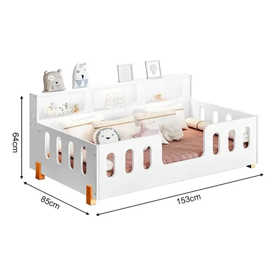 Cama Infantil Montessoriana + Colchão Juvenil Led+nicho Nina Branco