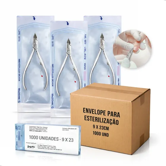 Envelope Autoclave Esterilização Manicure 9cm X 23cm 1000 Un alicate de cutícula papel grau cirúrgico