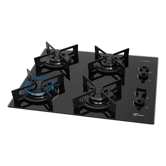 Cooktop Fit Line Fischer 4 Bocas Chama Rapida Trempe Iron Vidro Preto 36310-102671 127/220v