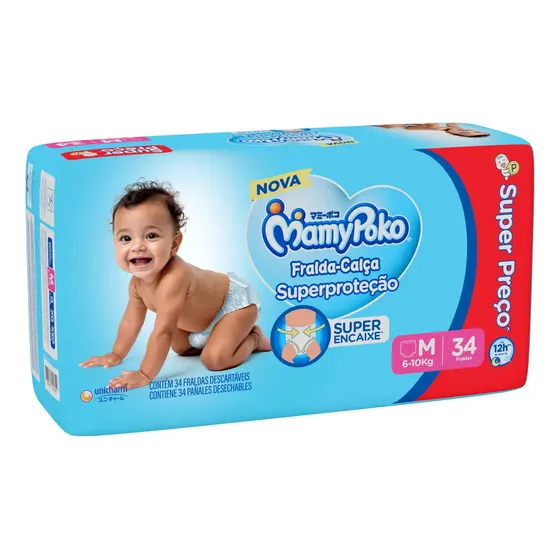 Fralda Calça Mamy Poko Superproteção Jumbo M 34 Unidades