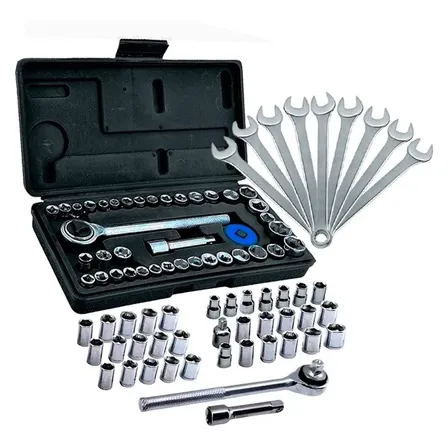 Kit Jogo De Ferramentas 50 Pcs C/ Chave Combinada Soquetes Prateado