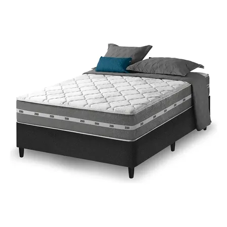 Cama Box Casal Preto + Colchão Molas Ensacadas Miami 138cm Preto Cinza Com Preto