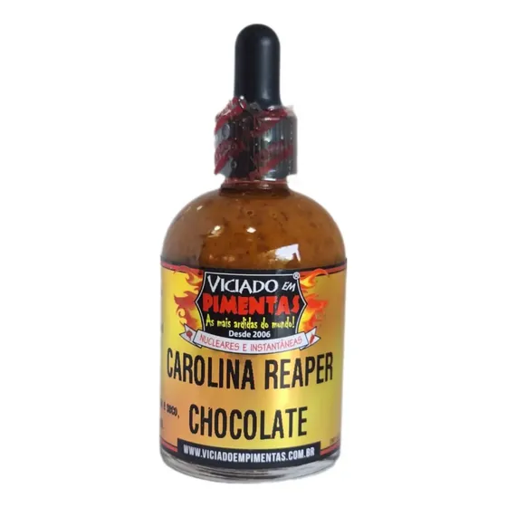 Molho de Pimenta Carolina Reaper Chocolate Extraforte 60 mL Viciado Em Pimentas