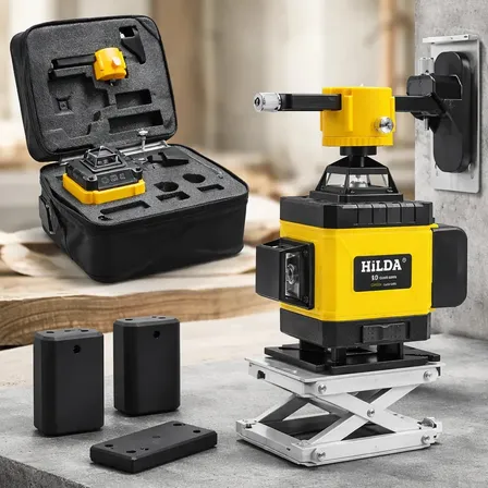 Nível Laser 16 Linhas 4d 360 Graus Hilda Profisssional 2 Bateria Recarregavel Suporte Elavatorio Suporte De Parede Controle Remoto Leizer Prumo Leise Obra Nivelador Lazer