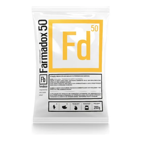 Farmabase Farmadox 50 200g suplemento aves e suinos doxiciclina pó