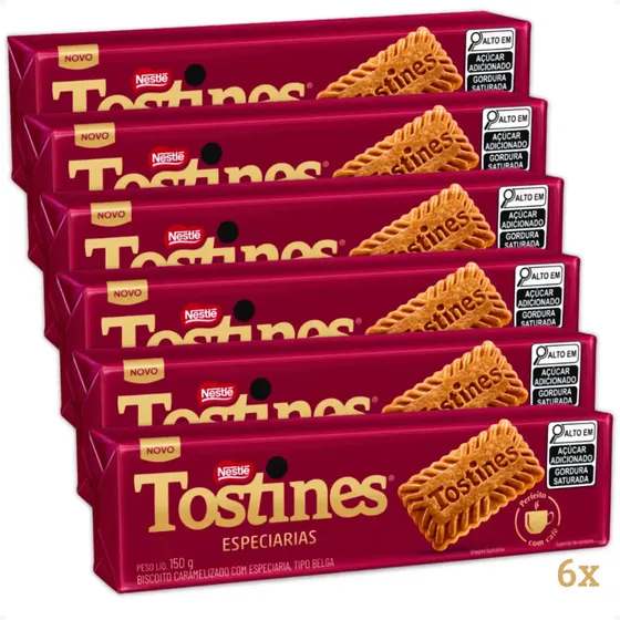 Biscoito Tostines Caramelizado Kit 6 Pacotes Bolacha 150g