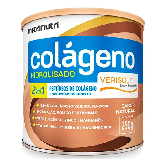 Colágeno Hidrolisado Verisol + 17 Vitaminas 250g Maxinutri Sabor Natural/sem Sabor