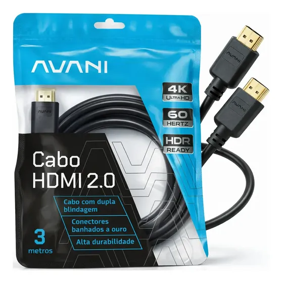 Cabo HDMI 3m Reforçado Dupla Blindagem Alta Durabilidade Versão 2.0 4K Ultra HD HDR ARC CEC Ethernet Conector Banhado a Ouro 3 metros