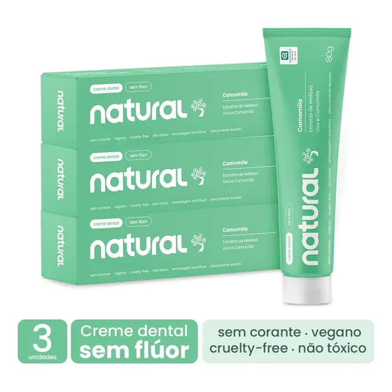 3 Pasta De Dente Natural Orgânico Sem Fluor 80g Camomila
