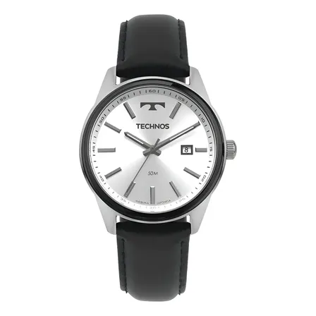 Relógio Technos Steel Masculino Analógico Couro Preto Inoxidável 2115tyb/0k Prata