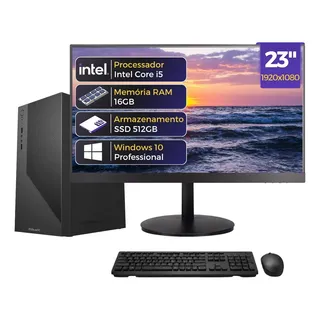 Computador Completo Speed Intel Core i5, 16GB RAM, SSD 512GB, Windows 10 Pro, Bivolt, Preto, Monitor 23" LED Full HD - BluePC CD2E-0132SP