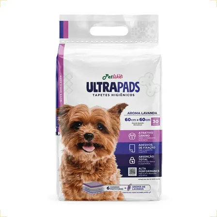 Tapete Higienico para Cães Ultra Pads Lavanda 60x60 30 Un Petlike