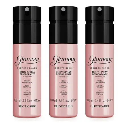 Body Spray Glamour Secrets Black (3 Itens)