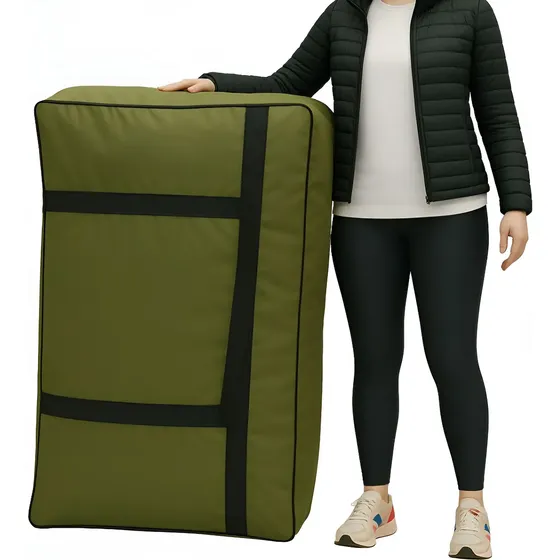 Sacolão Gigante Viagem Verde 137L Lona industrial de poliéster com malha trançada e nylon 600 Yin's 100x55x25cm