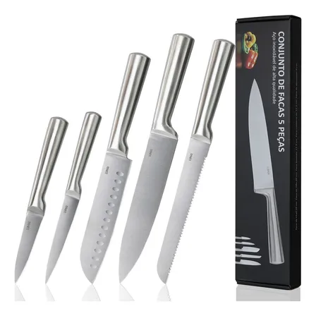 Lumai Jogo De Facas De Cozinha Zurich De Aço Inoxidável High Carbon Steel 52 Hrc - Kit De Faca Robusta E Lâminas Afiadas... Prateado