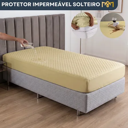 Capa Protetora Colchão Solteiro Impermeável Antialérgico Ebenezer Cáqui Matelado