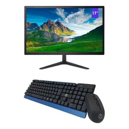 Monitor Led 17.1 3green + Kit Teclado E Mouse Sem Fio Preto 127/220v