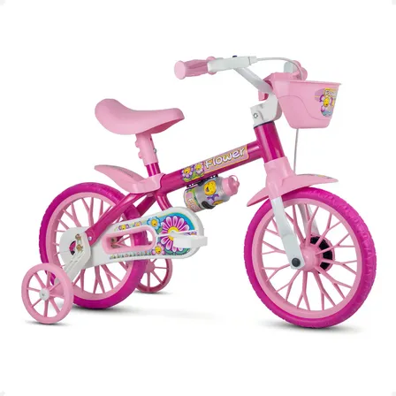 Bicicleta Infantil Aro 12 Menina Nathor Flower Rodinha Cesta 2 a 5 Anos