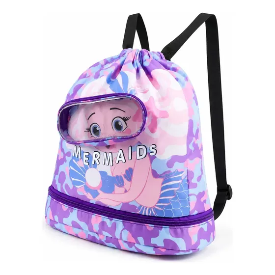 Mochila Bolsa Sacola Natação Piscina Infantil Impermeável Cor Rosa Sereia