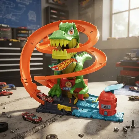 Trilha Hot Wheels Jurassic World T-rex Vs Fire Station