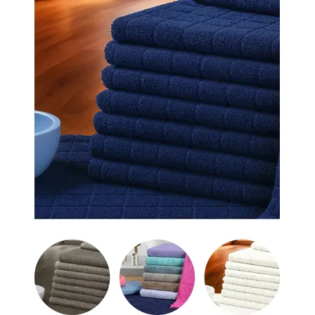 Kit 6 Tapetes Toalhas De Piso Para Banheiro 100% Algodão Tapete Saída De Box Pés Atoalhado Geométrico Jogo Banheiro Toalha Macio Absorvente Lavável Hotel Azul Marinho - 44x65 Cm - Renova Enxovais