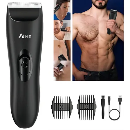 All-in Barbeador Eletrico Aparador De Pelos Areas Intimas Barba Homem Aparelho De Barbear Maquina De Cortar Cabelo Recarregável A Prova Da Agua Portatil Preto 127/220v