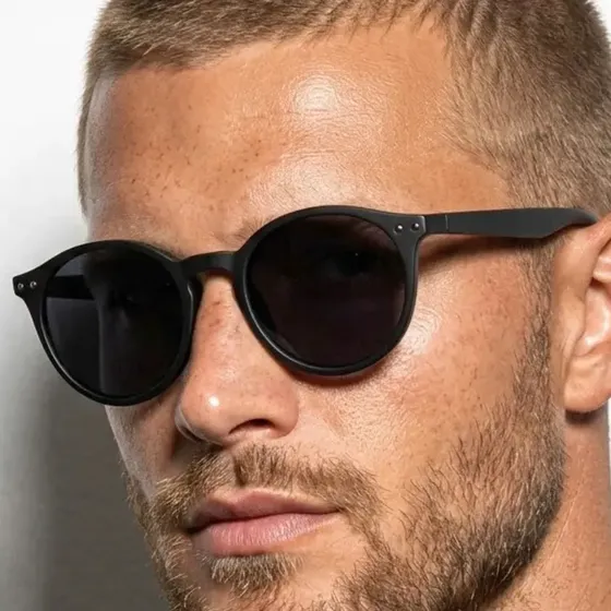 Óculos De Sol Acetato Redondo Preto Alta Qualidade Haste Milan - Preto